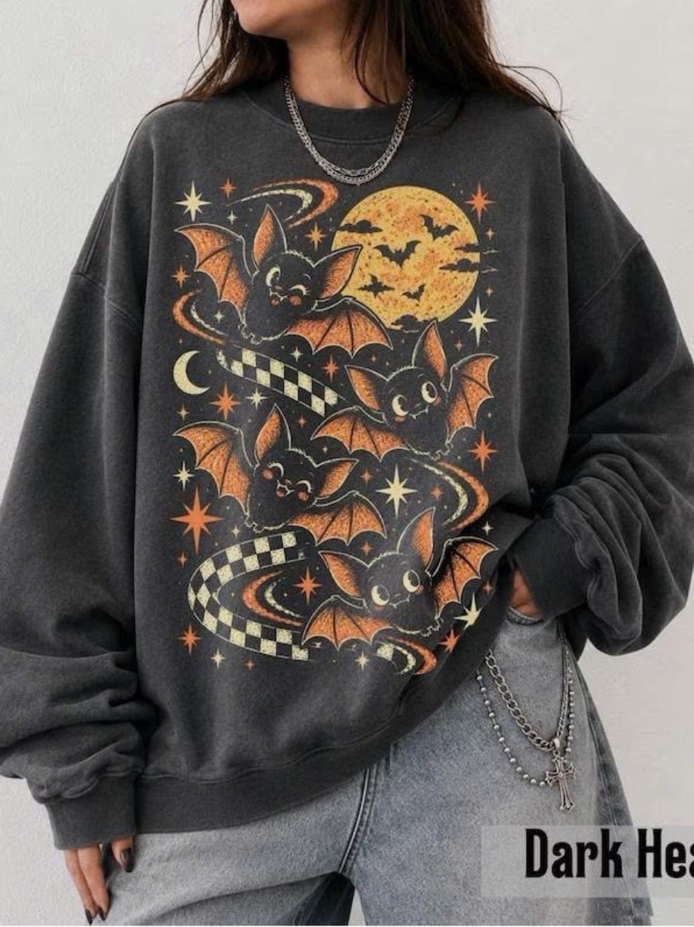 Dark Gray Halloween Bat Graphic Sweatshirt - Unbranded